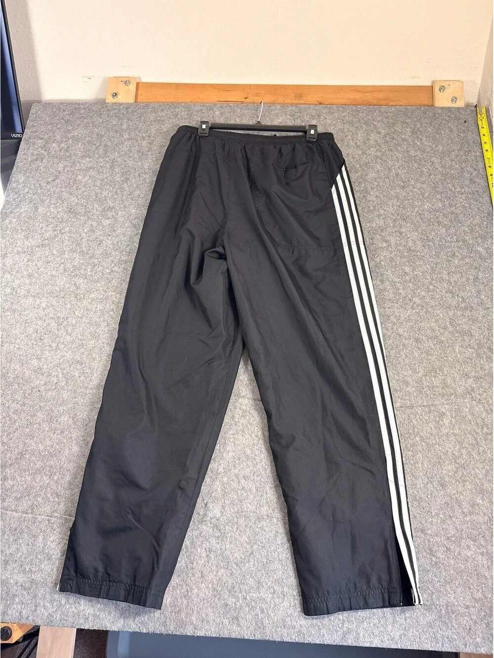 Vintage 90’s Adidas Men's Windbreaker Baggy Black Striped Track Pants Size L
